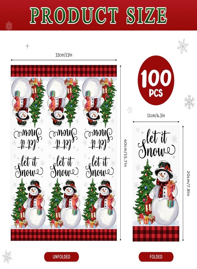 Fayoo 100Pcs Christmas Snowman Paper Napkins -Disposable Decorative Guest Napkins for Christmas Dinner Party Supplies (7.87 x 4.3 lnch) - Image 2